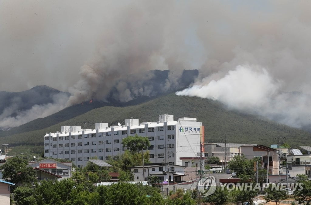 밀양 산불 8시간째…"진화율 14%, 야간 진화"