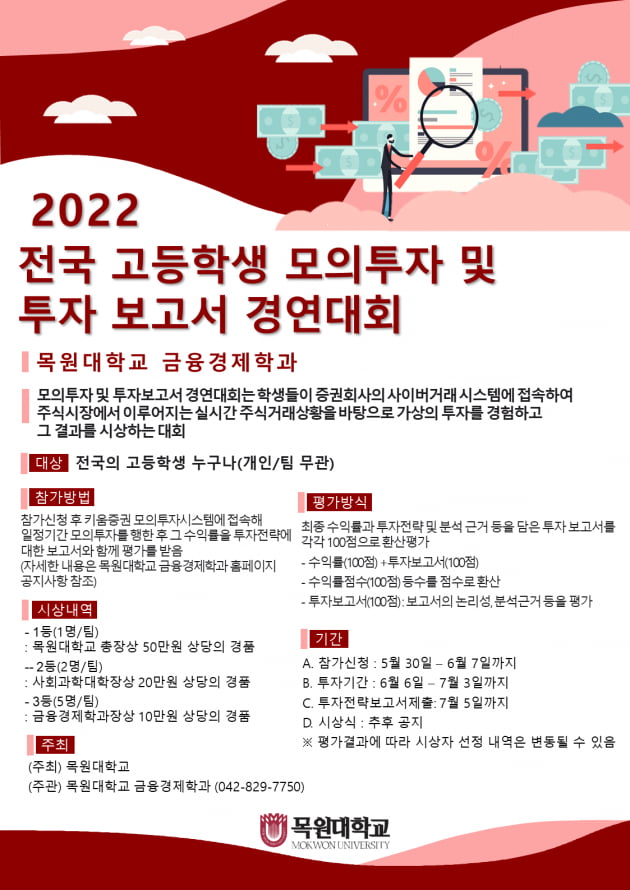목원대, 고교생 주식 모의투자 경연대회 개최…7일까지 참가 신청