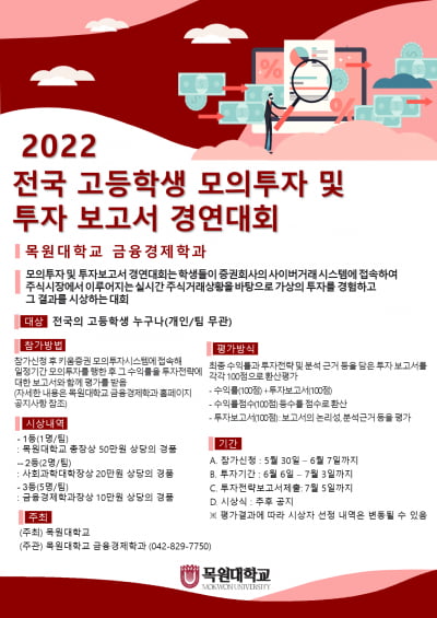 목원대, 고교생 주식 모의투자 경연대회 개최…7일까지 참가 신청