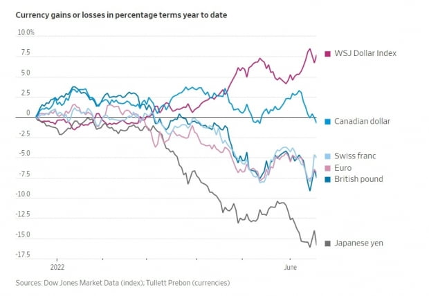 <올 들어 세계 주요 통화의 가치 변화>
자료: 월스트리트저널(WSJ)