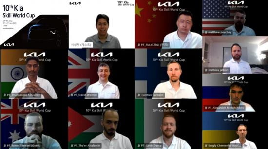  온라인으로 진행된 '제10회 기아 전세계 정비사 경진대회' 수상자들의 모습. 사진=기아
