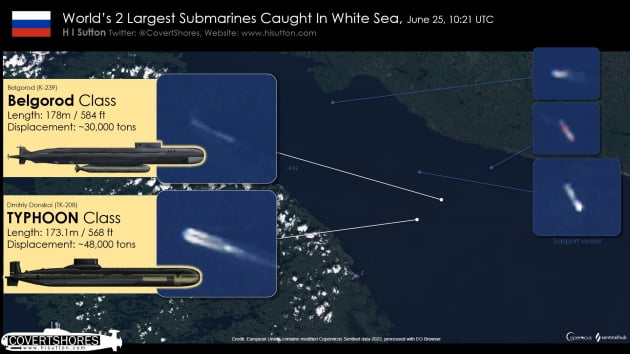 백해 주변에서 포착된 러시아 핵잠수함 드미트리 돈스코이 및 벨고로드 