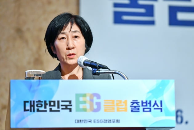 한화진 환경부 장관이 6월 29일 서울 롯데호텔 2층 크리스탈볼룸에서 초청 강연을 하고 있다.사진=서범세 기자