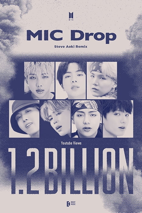 방탄소년단, ‘MIC Drop (Steve Aoki Remix)’ 뮤직비디오 12억뷰 돌파…통산 4번째 12억뷰 MV