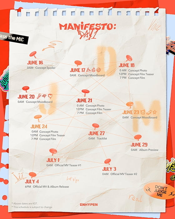 ENHYPEN, 미니 3집 ‘MANIFESTO : DAY 1’ 프로모션 캘린더 공개…본격 컴백 카운트다운 돌입