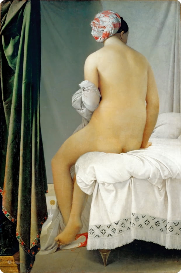 장 오귀스트 도미니크 앵그르의 ‘목욕하는 여인’(1808).  루브르박물관 제공
 