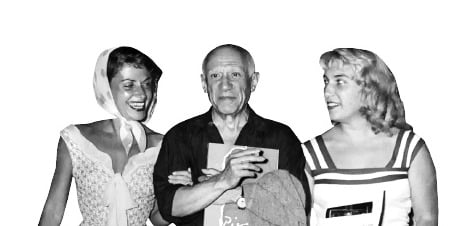 파블로 피카소(가운데)와 그의 딸 마야(오른쪽), 프랑스 여배우 베라 크루조의 1955년 모습. 베트만아카이브 제공 