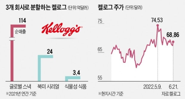 '5년간 주가 횡보' 켈로그, 3개사로 쪼갠다