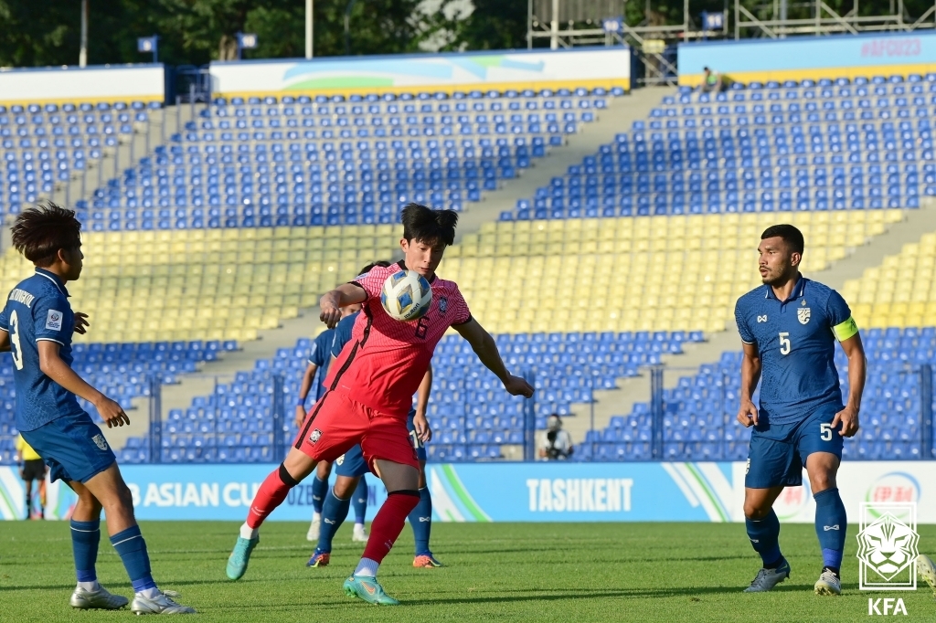 Hwang Seon Hong-ho se classificou para as quartas de final da Copa AFC Sub-23... vitória por 1 a 0 sobre a Tailândia