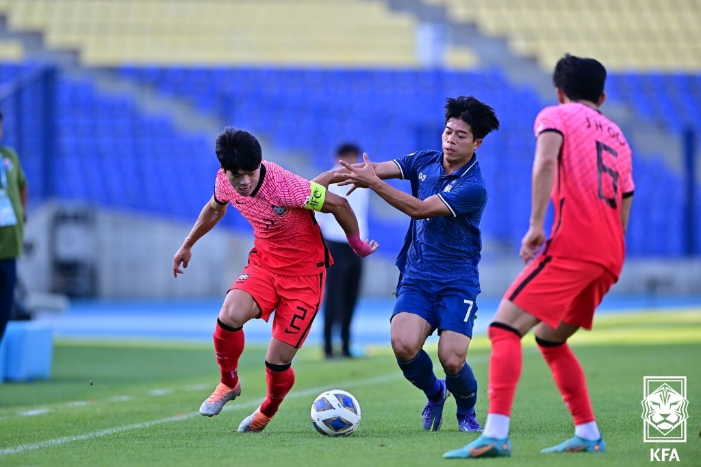 Hwang Seon Hong-ho se classificou para as quartas de final da Copa AFC Sub-23... vitória por 1 a 0 sobre a Tailândia