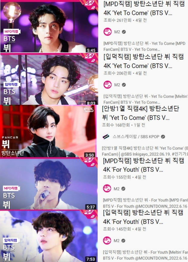 BTS 뷔, 3사 음방 직캠 10개 올킬 1위