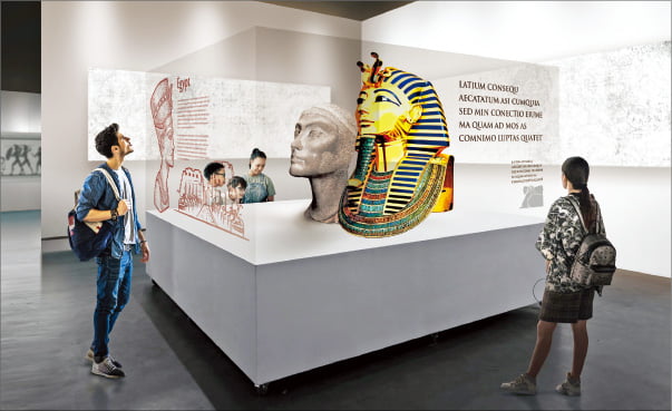 LG디스플레이가 투명 OLED를 활용한 박물관 쇼케이스를  선보이고 있다.
 