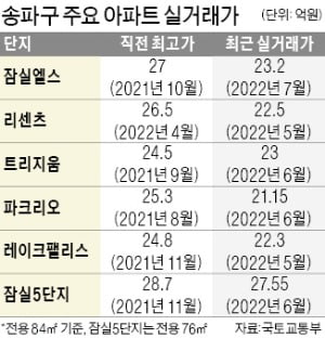 '강남3구' 송파의 굴욕…잠실엘스·파크리오 집값 4억 '뚝'