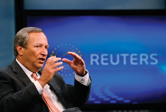 <YONHAP PHOTO-0085> Senior White House economic adviser Lawrence Summers speaks during an interview with Reuters in Washington in this June 24, 2010, file photo. President Barack Obama could be months away from announcing his pick to replace Ben Bernanke at the Federal Reserve, yet critics are already making an unusual public effort to stop one contender in the race - former U.S. Treasury Secretary Lawrence Summers, July 26, 2013.  REUTERS/Molly Riley  (UNITED STATES - Tags: BUSINESS POLITICS)/2013-07-27 01:35:30/
<????沅??? ?? 1980-2013 ???고?⑸?댁?? 臾대? ??? ?щ같? 湲?吏?.>