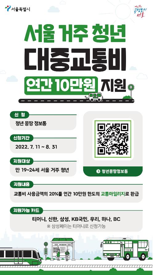 서울시 '청년 대중교통비 지원사업' 2차모집…최대 10만원 환급