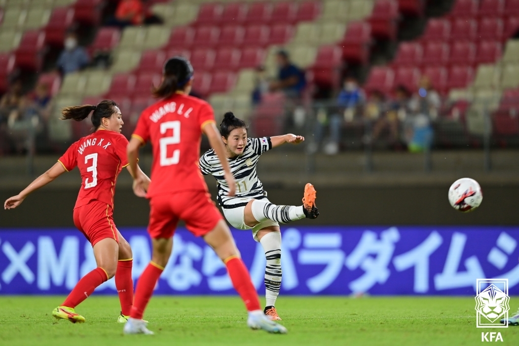 한국 여자축구, 중국과 동아시안컵 2차전서 1-1 무승부(종합)