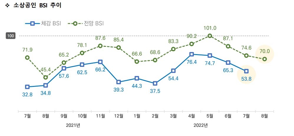 "재료비 상승에 경기침체 우려까지"…소상공인 경기전망 3개월째 하락