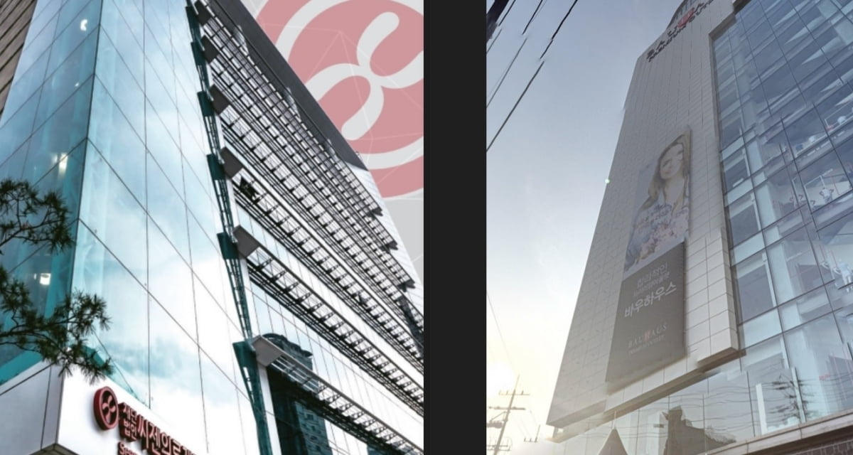 씨젠의료재단(왼쪽)이 1,600억 원 가량에 매입한 장안동 빌딩(오른쪽). 장안동 빌딩은 아트몰링으로 바뀌기 전 바우하우스의 외경임. 
