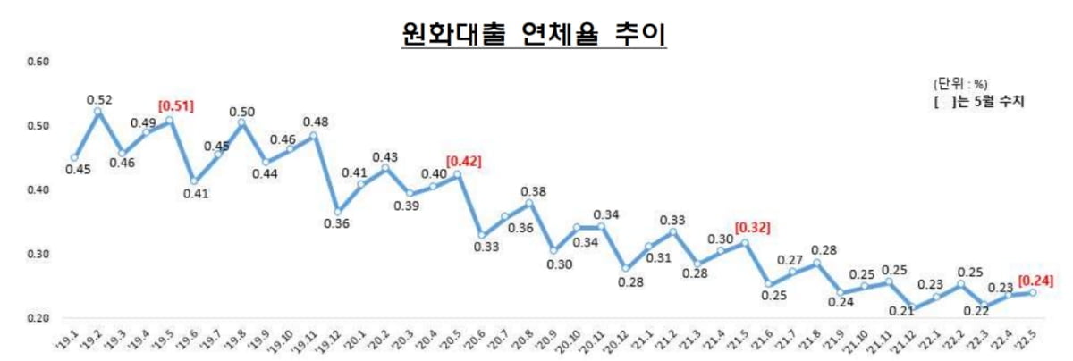 5월말 은행 연체율 0.24%…코로나 만기연장 착시 효과