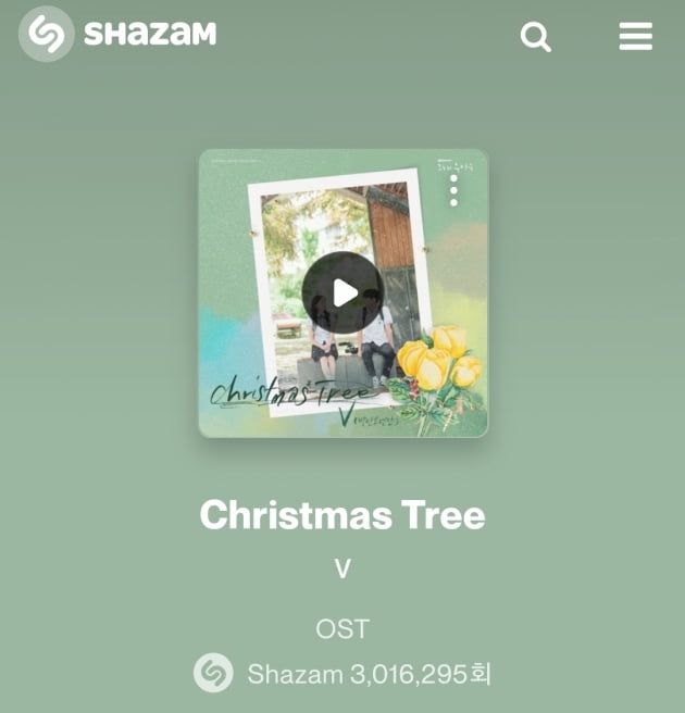 방탄소년단 뷔, 'Christmas Tree' 300만 샤잠 돌파...韓 OST 최단 기록 'OST 킹'