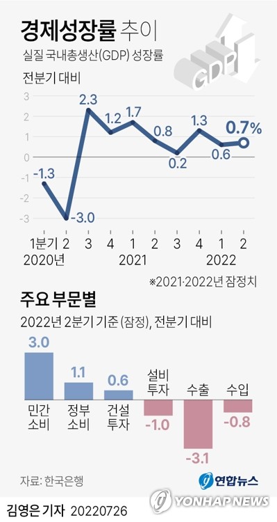 소비증가에 2분기 경제 0.7% 성장…수출감소 등 하반기 하방위험(종합)