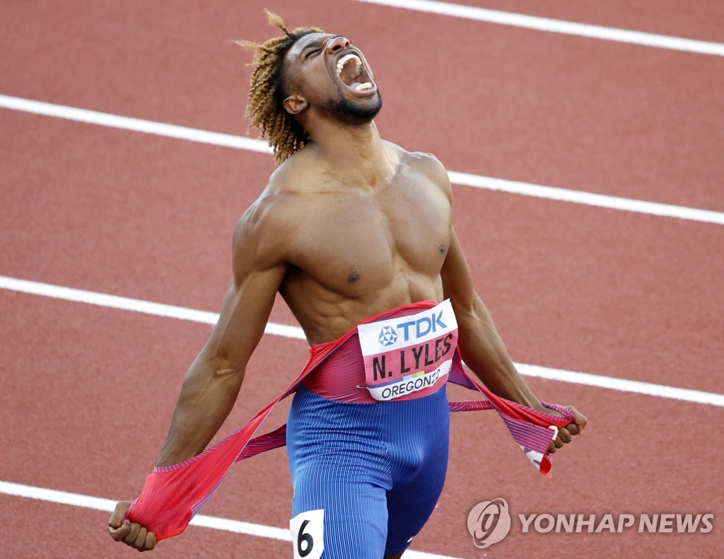 [세계육상] 라일스, 19초31로 남자 200ｍ 2연패…미국 1∼3위 독식