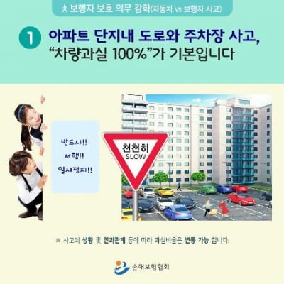 손보협회 "아파트 보행자 교통사고시 '차량과실 100%' 기본적용"