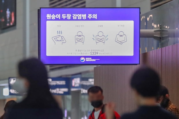 30일 인천국제공항 제2여객터미널 출국장에 원숭이 두창 감염병 주의 안내문이 화면을 통해 나오고 있다. 사진=뉴스1