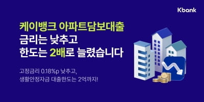 케이뱅크, 아파트담보대출 금리 낮춰…연 3.8%~4.29%