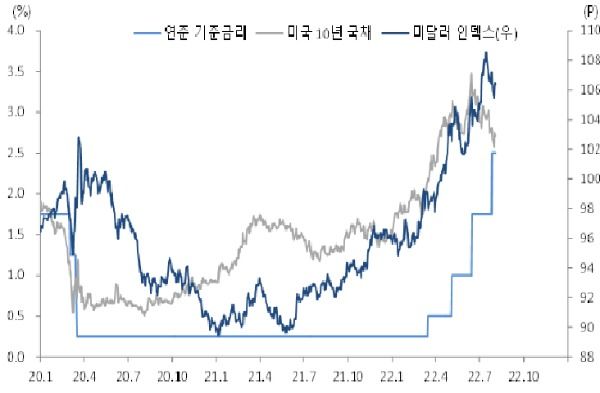 미국 금리 및 달러 인덱스 추이