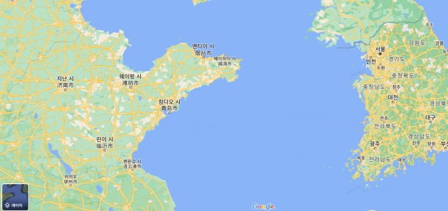 한반도와 중국 산둥성 일대 지도.  /사진=구글지도 캡처