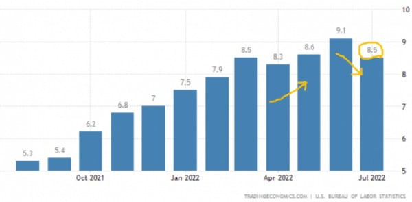 미국 소비자물가지수는 지난달 8.5% 상승한 것으로 집계됐다.  /미 노동부 및 트레이딩이코노믹스 제공
