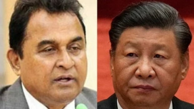 O ministro das Finanças de Bangladesh, Mustafa Kamal (à esquerda) e o presidente chinês, Xi Jinping.  /source = hindustantimes