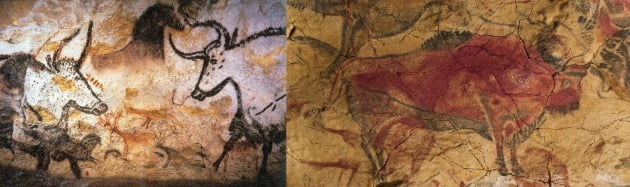 소를 그린 라스코 동굴벽화(1만7000~1만9000년 전)와 알타미라 동굴벽화(1만 4000~4만년 전).