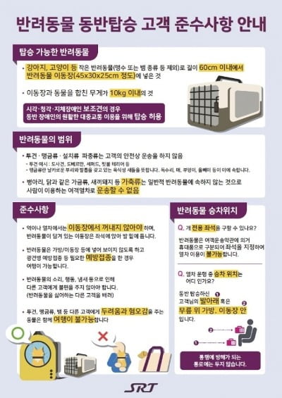 SRT의 반려동물 탑승 규정 / 사진=SR 제공