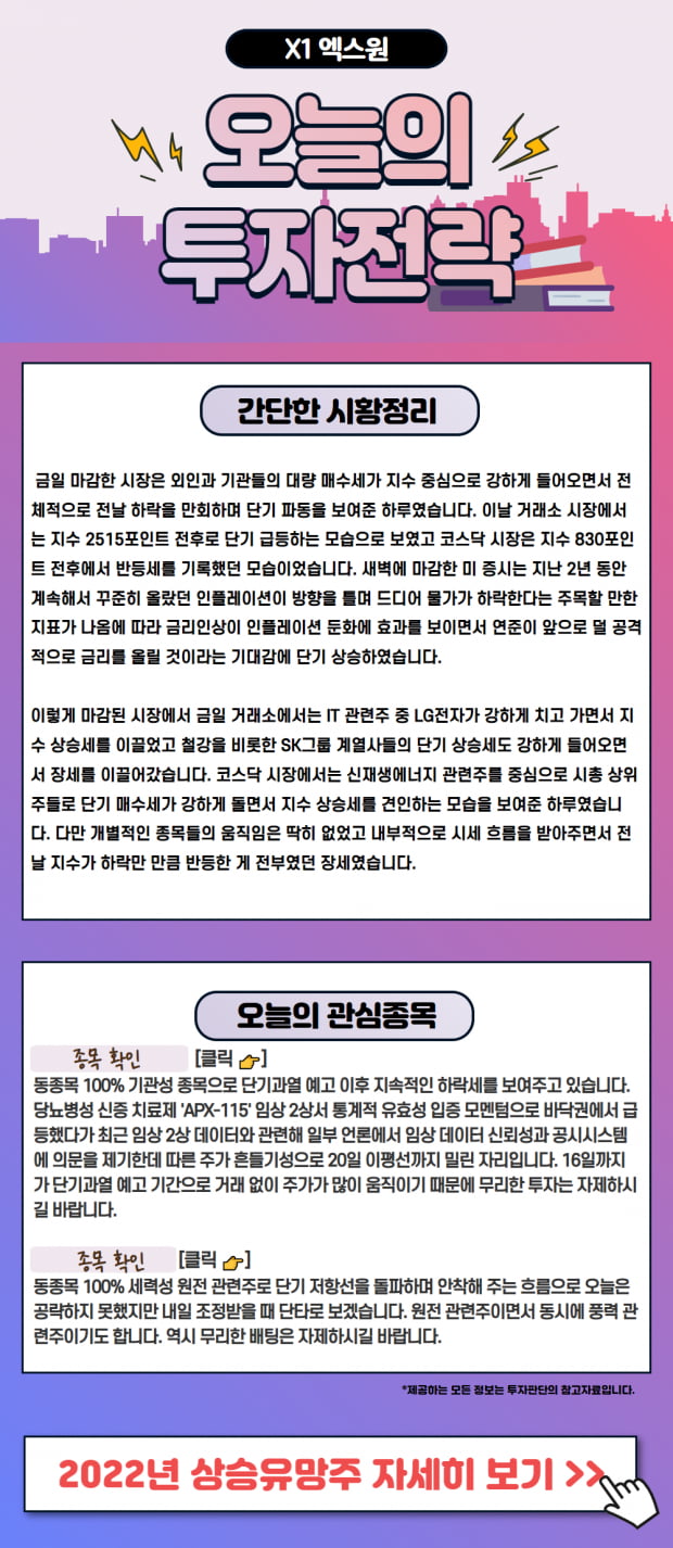 오늘의 장세 확인하고, 맞춤 종목까지 잡자!