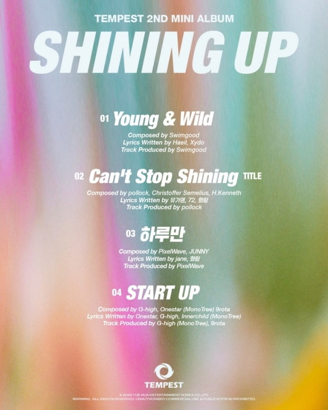 템페스트, 미니 2집 트랙리스트 공개…타이틀곡은 'Can’t Stop Shining'