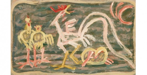 이번 전시에서 처음으로 일반에 공개된 이중섭의 1950년대 전반 작품 ‘닭과 병아리’.  /국립현대미술관 제공 