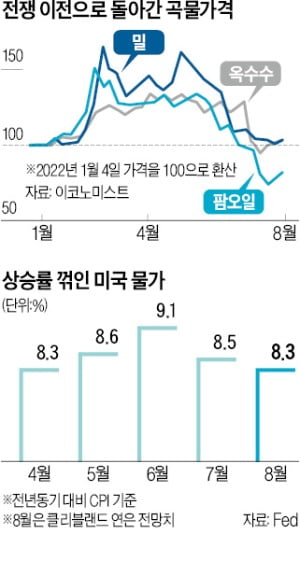 美인플레 정점론 확산…'장바구니 물가' 끌어올린 곡물값 40% 하락