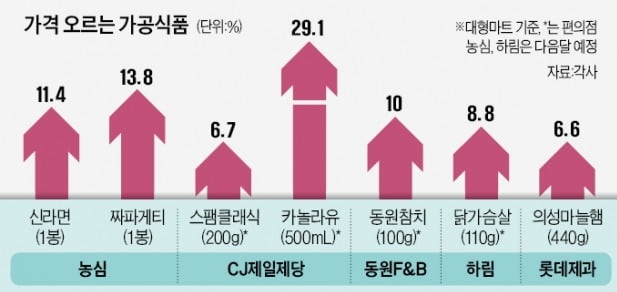 라면은 시작일 뿐…가공식품 줄줄이 오른다