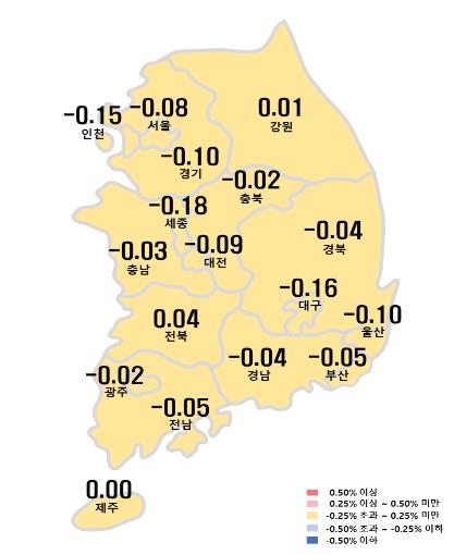 거래 침체속 서울 아파트값 3년4개월 만에 최대폭 하락