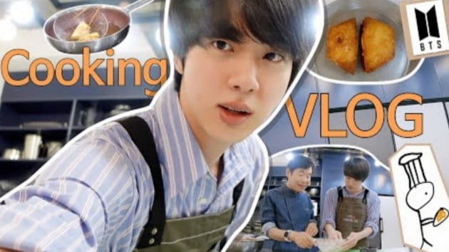 방탄소년단 진, COOKING VLOG '망함 뽁~! 성공 뽁~! ‘ 아미 로고 ’멘보샤‘ 도전