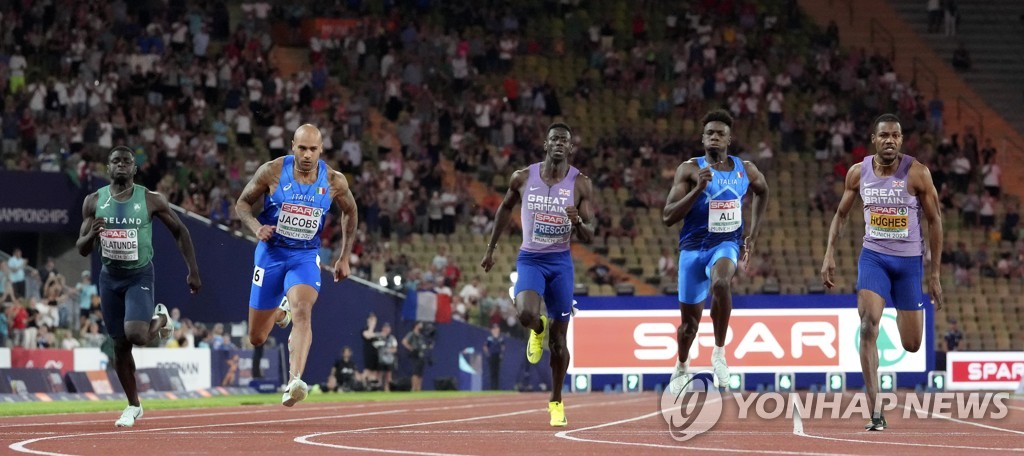 제이컵스, 유럽육상선수권 남자 100ｍ 우승…9초95 대회 타이