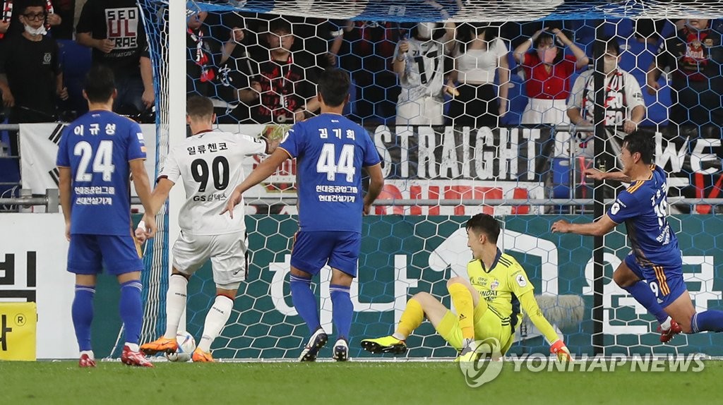 '바코 동점골' 선두 울산, 서울과 1-1 무…2위와 승점 6 차이(종합2보)