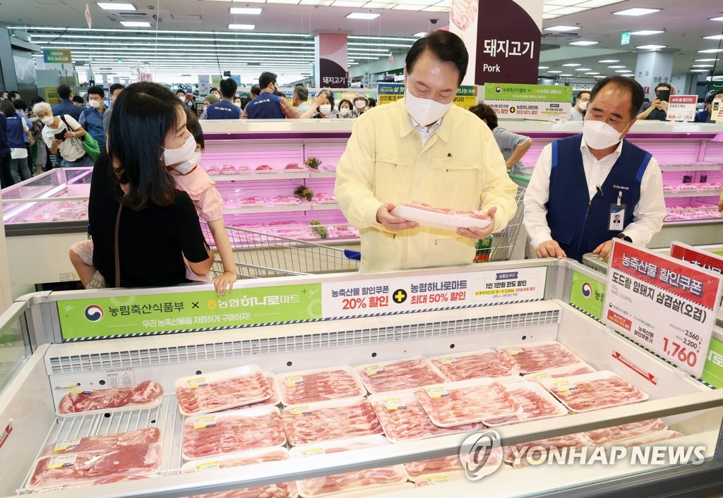 양재 하나로마트 둘러본 尹대통령 "명절 장바구니 물가 잡아야"(종합)