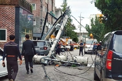 부천시 주택가서 전신주 2개 쓰러져…2시간째 정전