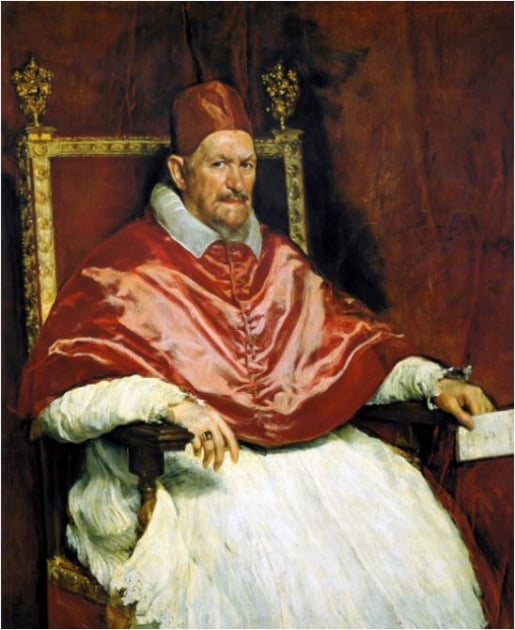 바로크 미술 거장인 디에고 벨라스케스의 '교황 이노센트 10세의 초상'(1650년). 교황의 모습을 사실적으로 그렸는데, 늙고 고집 센 면모가 두드러진다. 교황의 초상화는 대개 미화해서 그렸다는 점을 감안하면 이례적이다. 하지만 교황 본인은 "모든 것이 너무나 사실적"이라며 감탄했다고 한다.