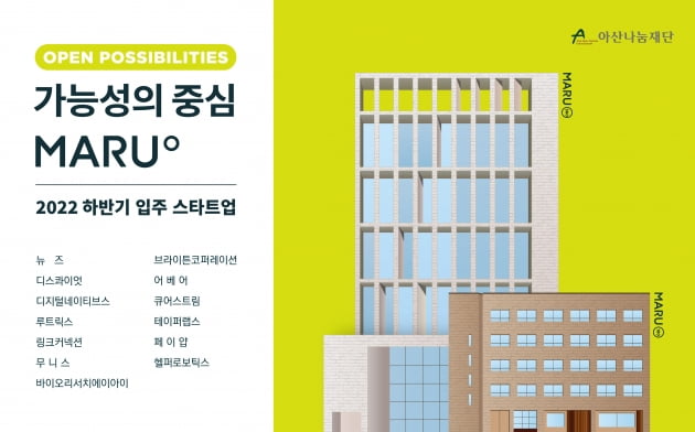 아산나눔재단, 기업가정신 플랫폼 ‘마루’ 입주 스타트업 선정