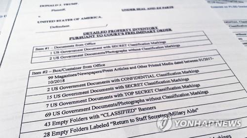 "FBI, 트럼프 자택 압수수색에서 기밀표시된 빈 폴더 48개 압수"