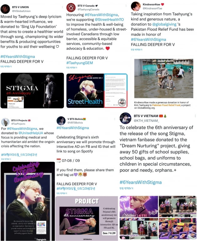 방탄소년단 뷔 솔로곡 'Stigma' 발매 6주년,  전세계 기부 축하행렬